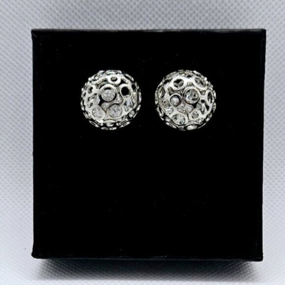 Silver Plated Tribal Open Sphere Studded Earrings with a Postback - Picture 2 of 5